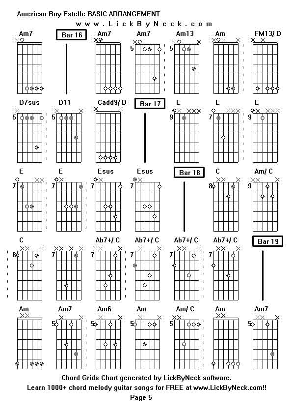 Chord Grids Chart of chord melody fingerstyle guitar song-American Boy-Estelle-BASIC ARRANGEMENT,generated by LickByNeck software.